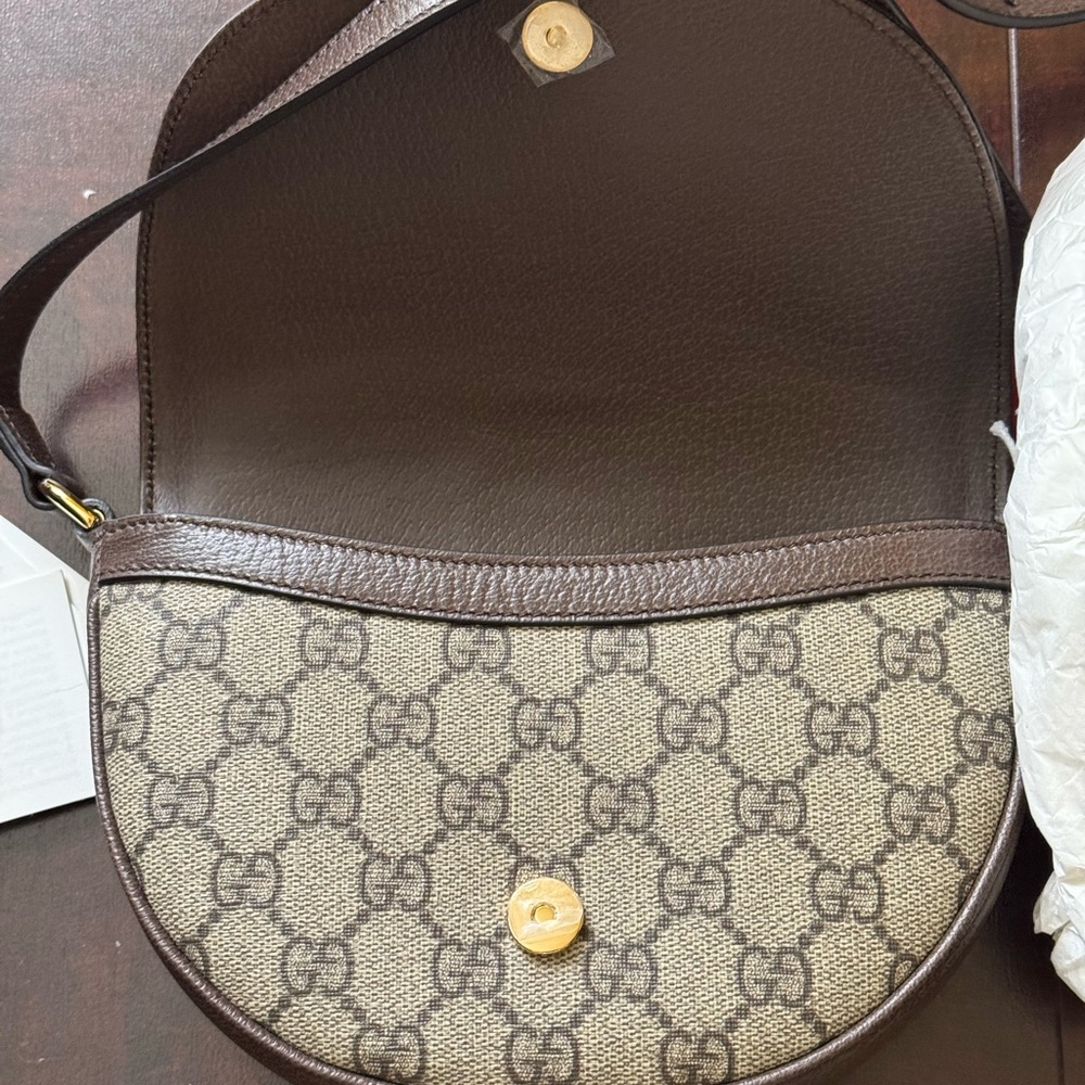 New Authentic Gucci Ophidia Brown Leather Crossbody Bag with Signature Design - Picture 8 of 16